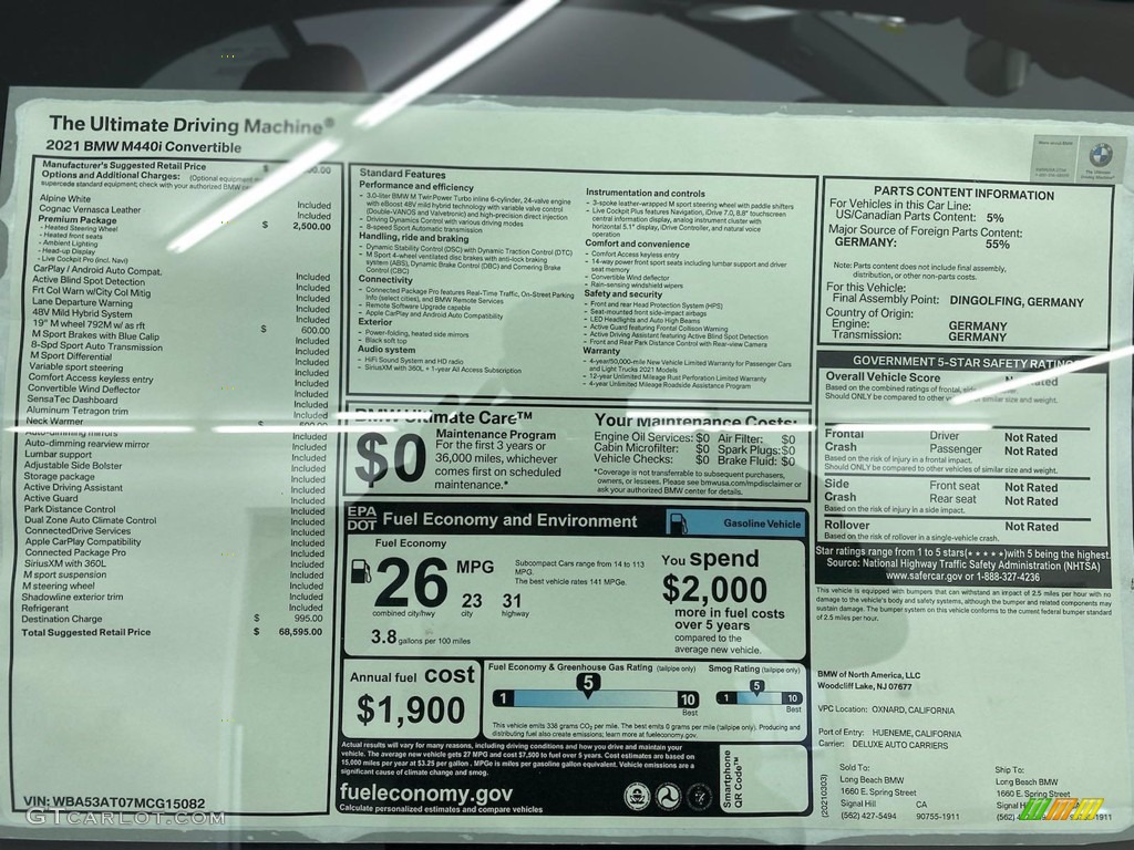 2021 BMW 4 Series M440i Convertible Window Sticker Photos