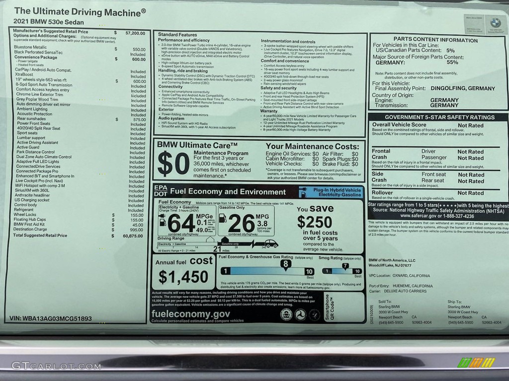 2021 5 Series 530e Sedan - Bluestone Metallic / Black photo #24