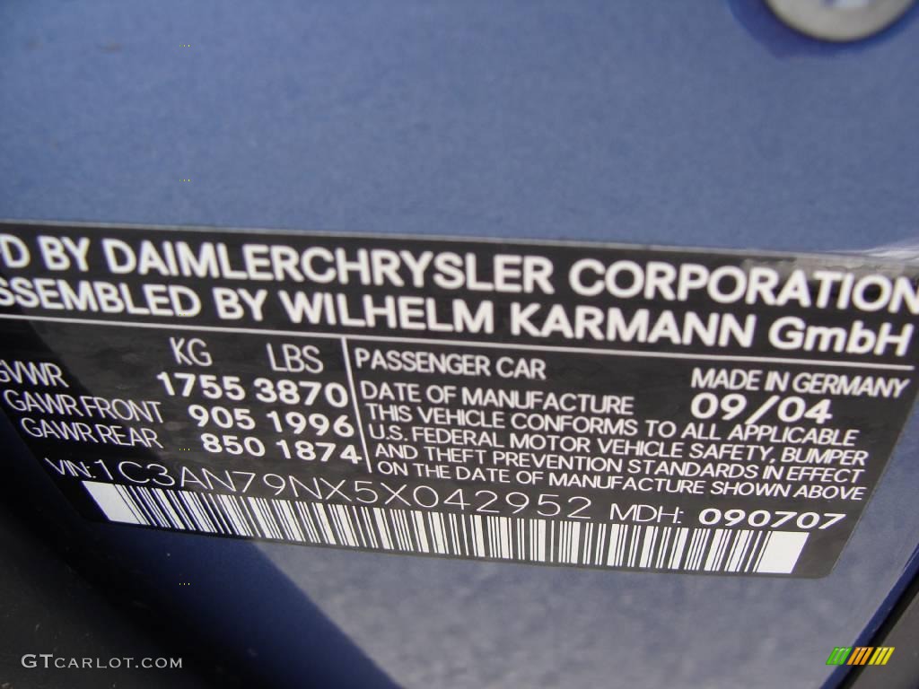 2005 Chrysler Crossfire SRT-6 Coupe Info Tag Photo #14175552