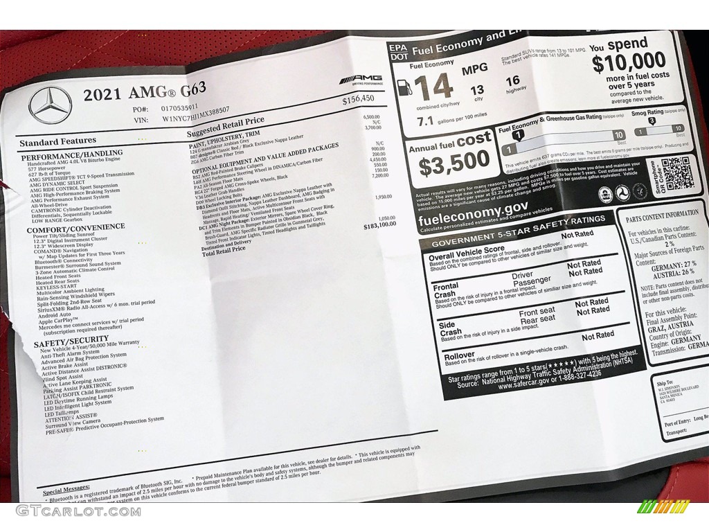 2021 Mercedes-Benz G 63 AMG Window Sticker Photo #141757581