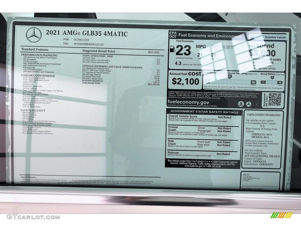 2021 Mercedes-Benz GLB AMG 35 4Matic Window Sticker Photos