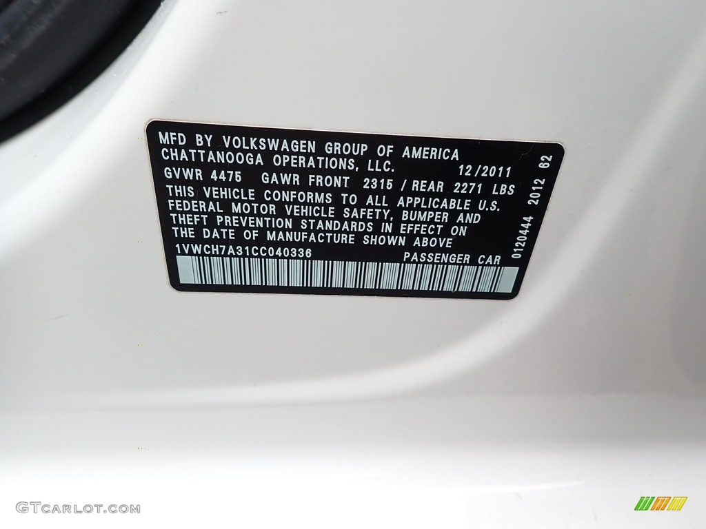 2012 Passat 2.5L SEL - Candy White / Titan Black photo #15