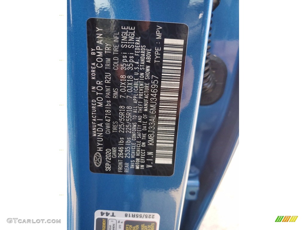 2021 Tucson Color Code R2U for Aqua Blue Photo #141767900