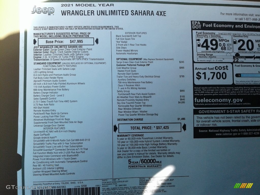 2021 Jeep Wrangler Unlimited Sahara 4xe Hybrid Window Sticker Photo #141770205