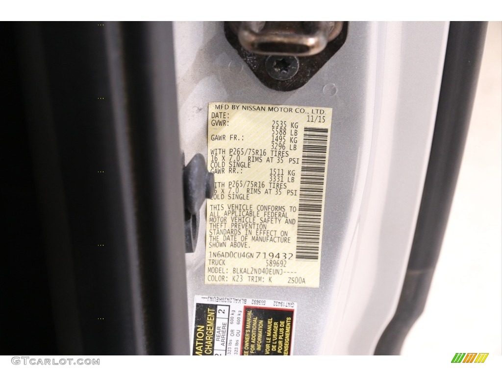2016 Nissan Frontier Desert Runner King Cab Color Code Photos