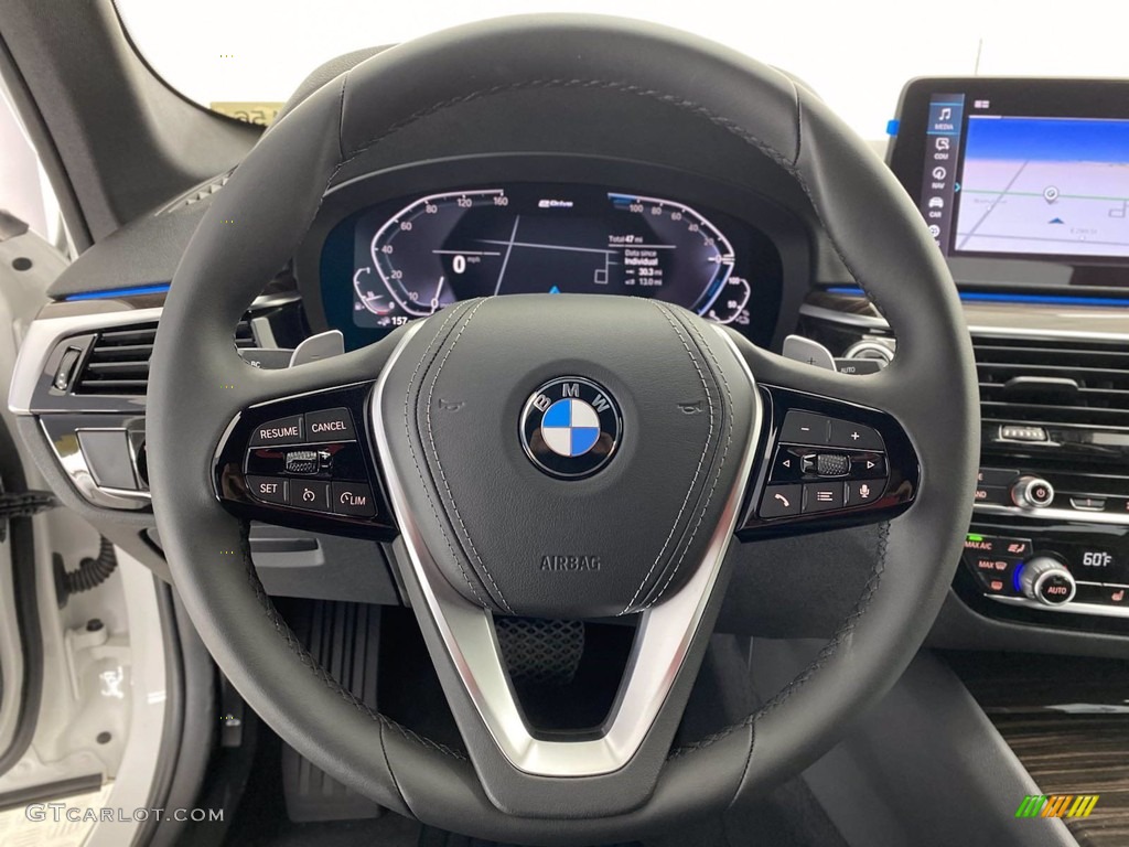 2021 BMW 5 Series 530e Sedan Black Steering Wheel Photo #141778178