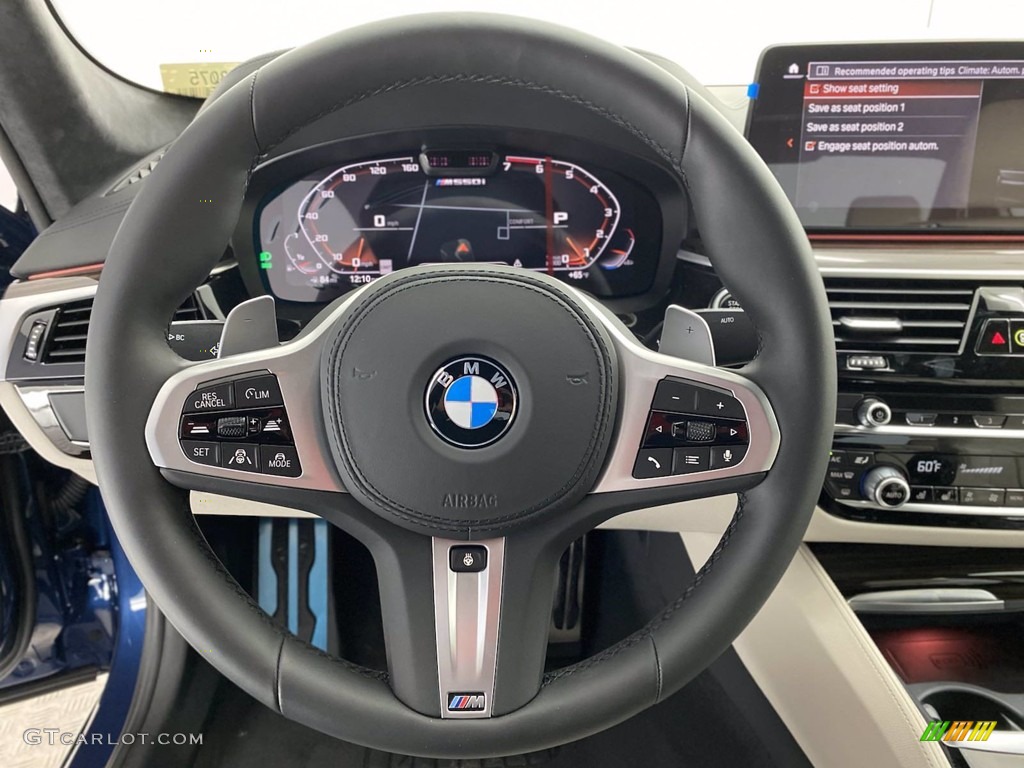 2021 BMW 5 Series M550i xDrive Sedan Ivory White Steering Wheel Photo #141786399