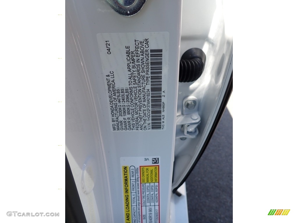 2021 Accord Sport - Platinum White Pearl / Black photo #12