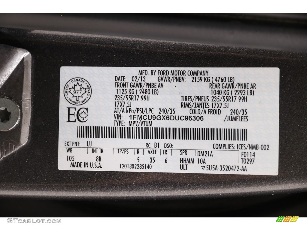 2013 Escape SE 1.6L EcoBoost 4WD - Sterling Gray Metallic / Charcoal Black photo #17