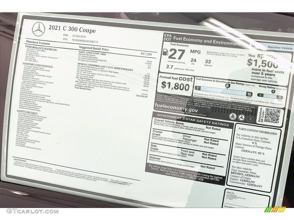2021 Mercedes-Benz C 300 Coupe Window Sticker Photos