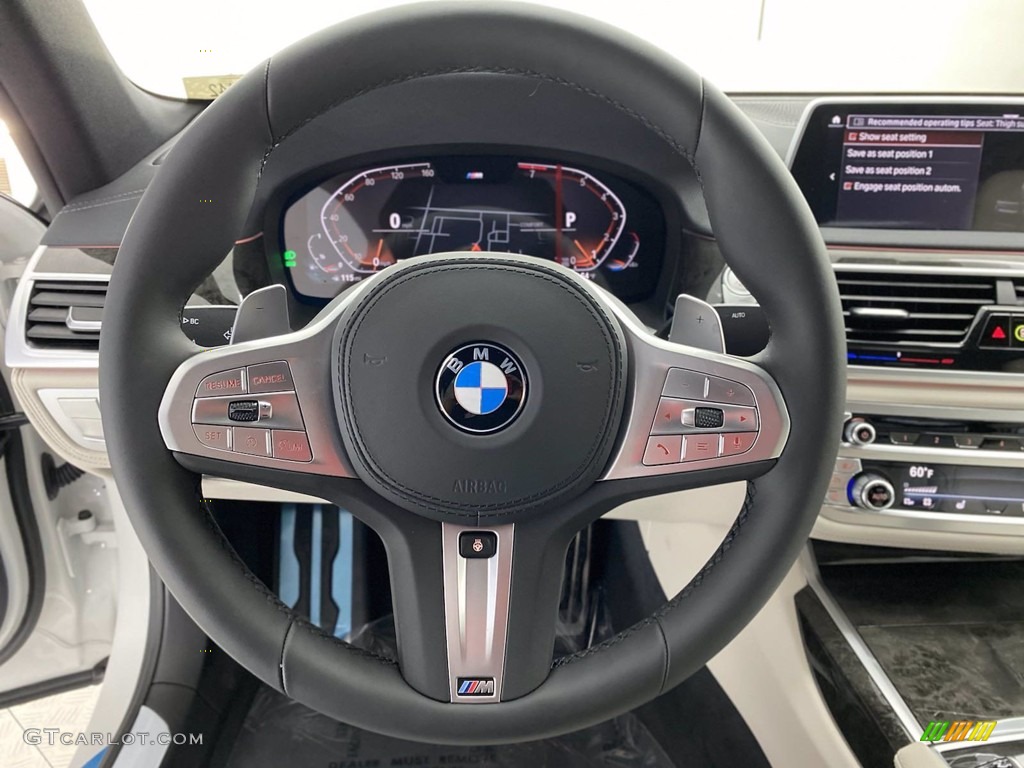 2022 BMW 7 Series 740i Sedan Ivory White/Black Steering Wheel Photo #141811375