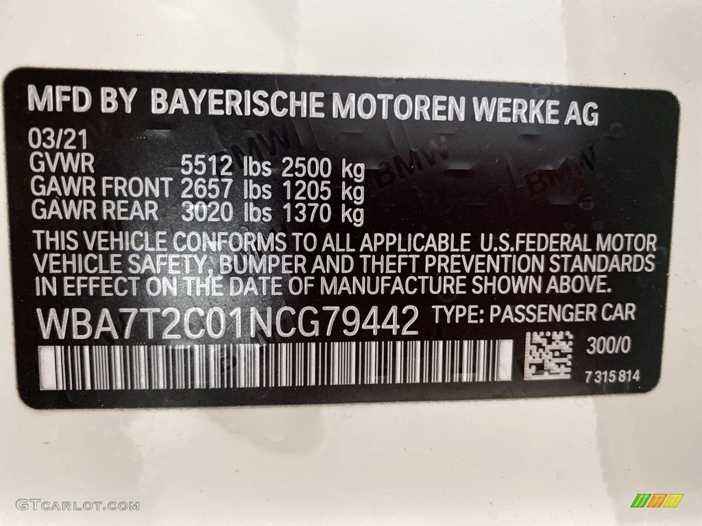 2022 7 Series Color Code 300 for Alpine White Photo #141811719