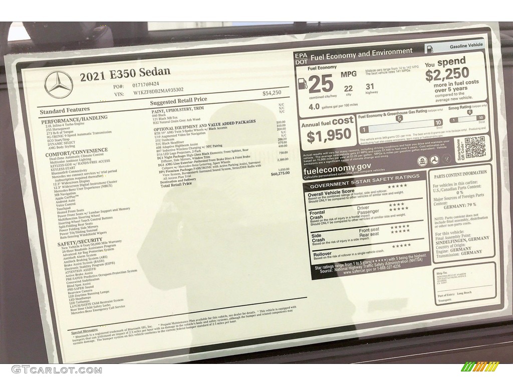 2021 Mercedes-Benz E 350 Sedan Window Sticker Photo #141811723