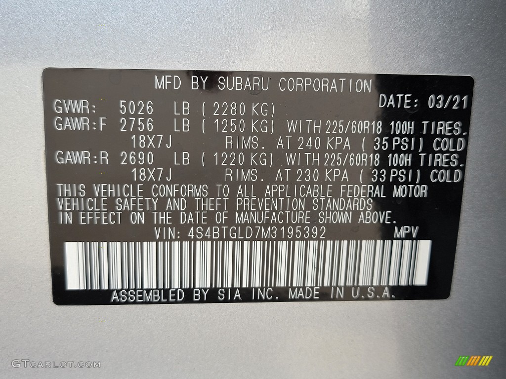 2021 Outback Onyx Edition XT - Ice Silver Metallic / Gray photo #10