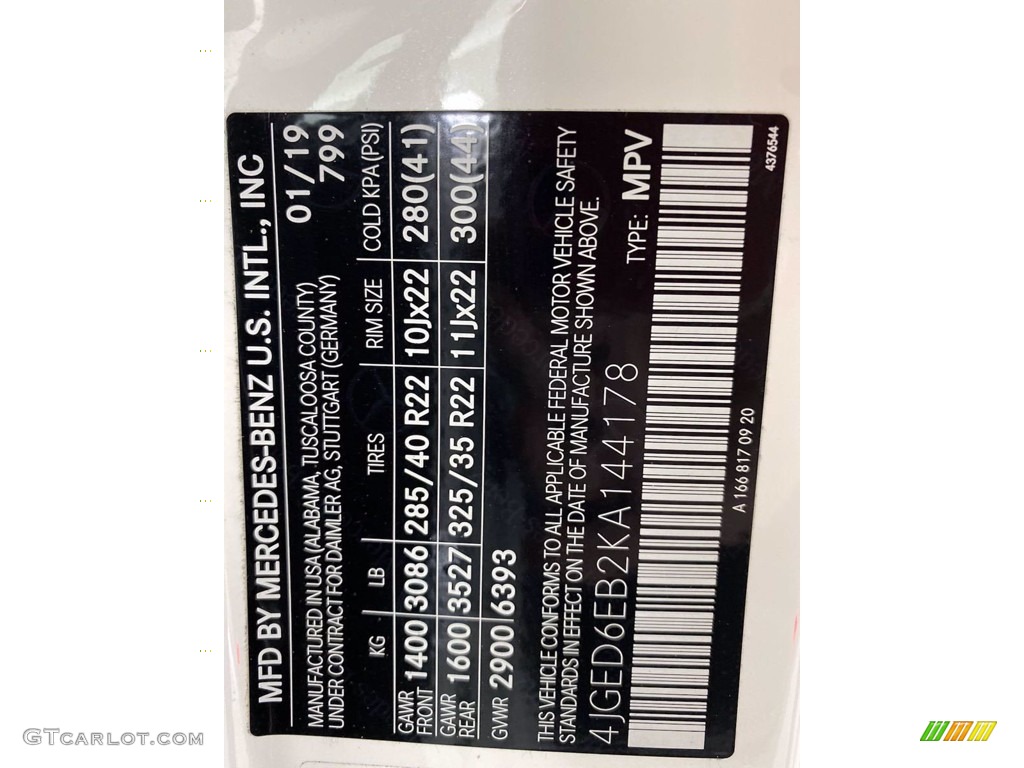 2019 GLE Color Code 799 for designo Diamond White Metallic Photo #141823235