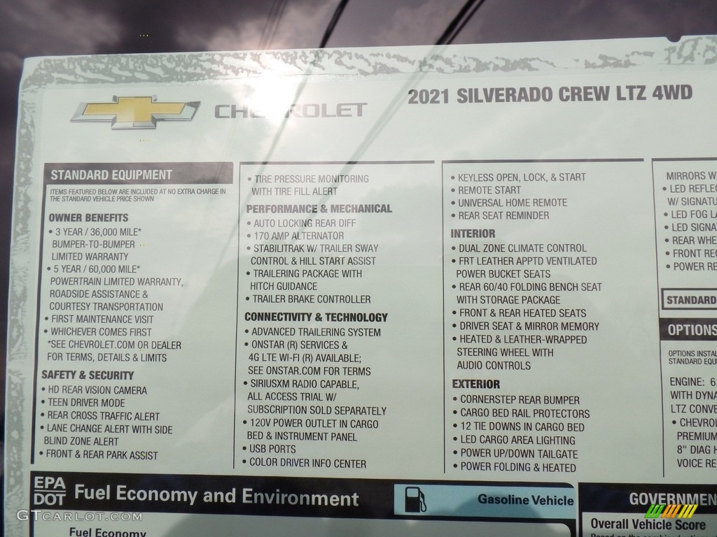 2021 Chevrolet Silverado 1500 LTZ Crew Cab 4x4 Window Sticker Photo #141824440