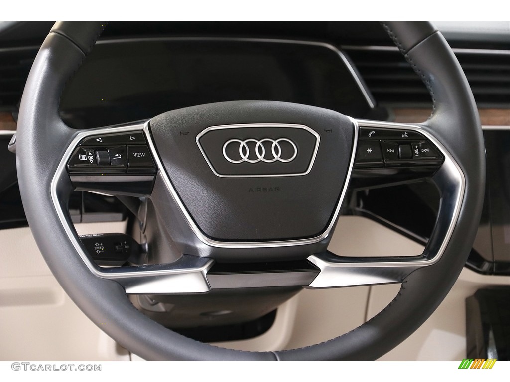 2019 Audi e-tron Prestige quattro Pearl Beige Steering Wheel Photo #141837076