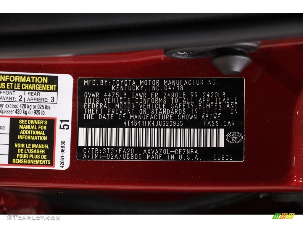 2018 Camry LE - Ruby Flare Pearl / Black photo #16