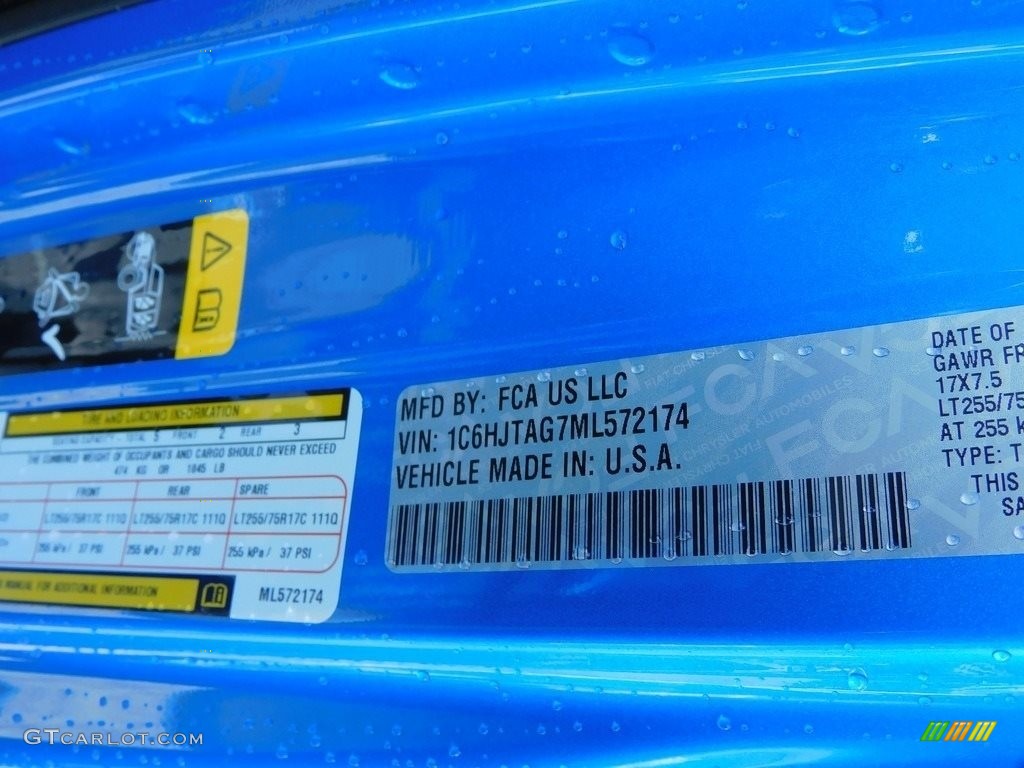2021 Gladiator Willys 4x4 - Hydro Blue Pearl / Black photo #20