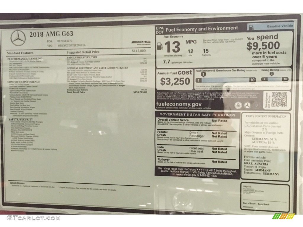 2018 Mercedes-Benz G 63 AMG Window Sticker Photo #141861709