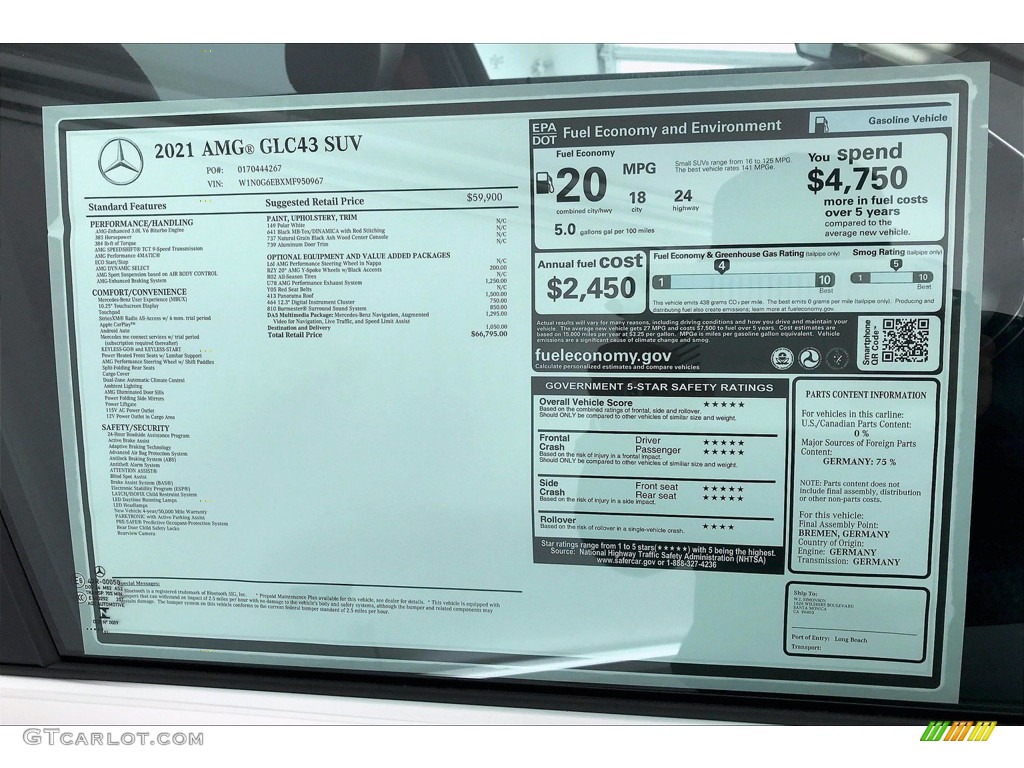 2021 Mercedes-Benz GLC AMG 43 4Matic Window Sticker Photo #141864295
