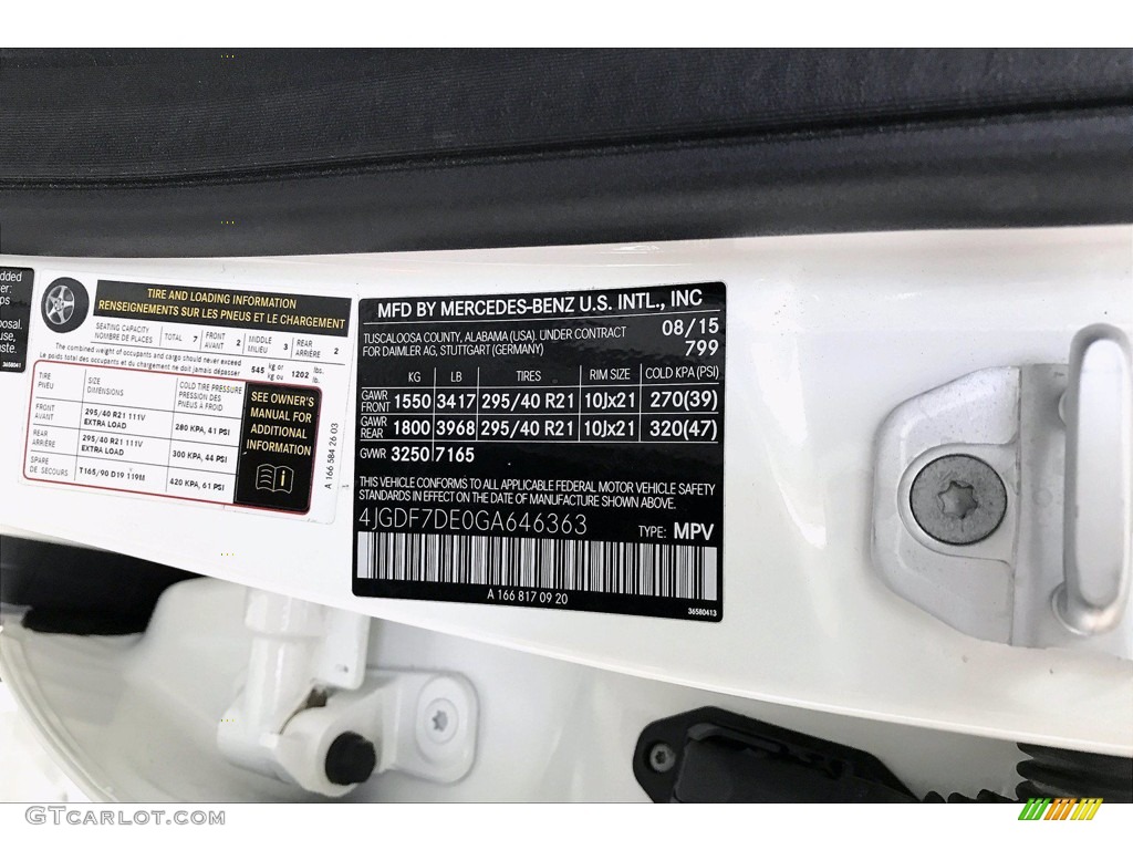 2016 GL Color Code 799 for designo Diamond White Metallic Photo #141874171