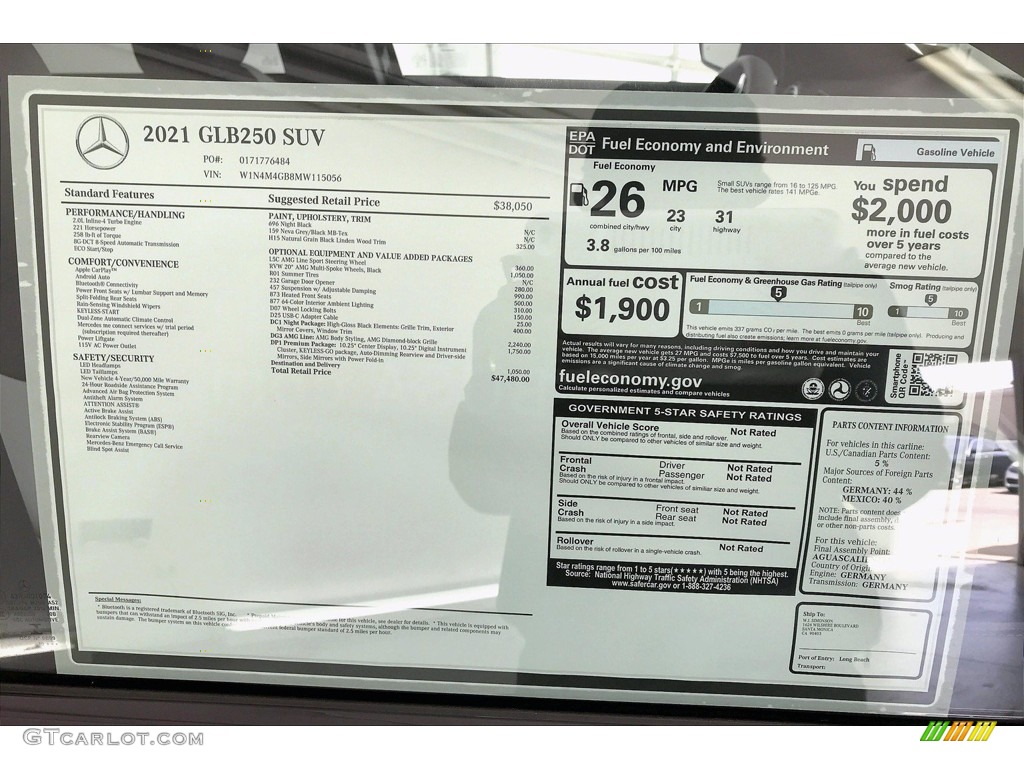 2021 Mercedes-Benz GLB 250 Window Sticker Photo #141876184
