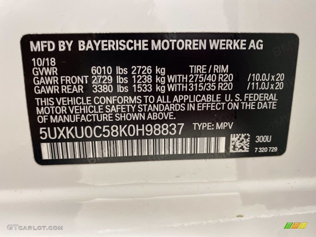 2019 BMW X6 sDrive35i Color Code Photos