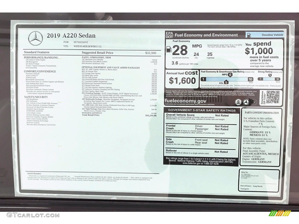 2019 Mercedes-Benz A 220 Sedan Window Sticker Photos