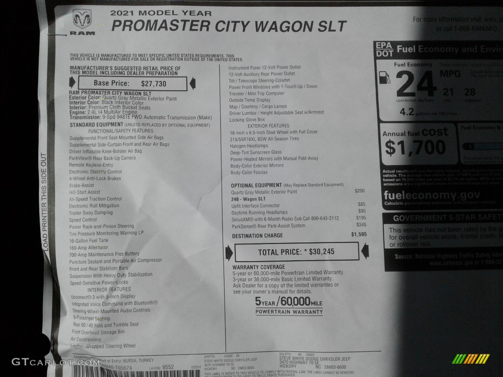 2021 Ram ProMaster City Wagon SLT Window Sticker Photo #141884655