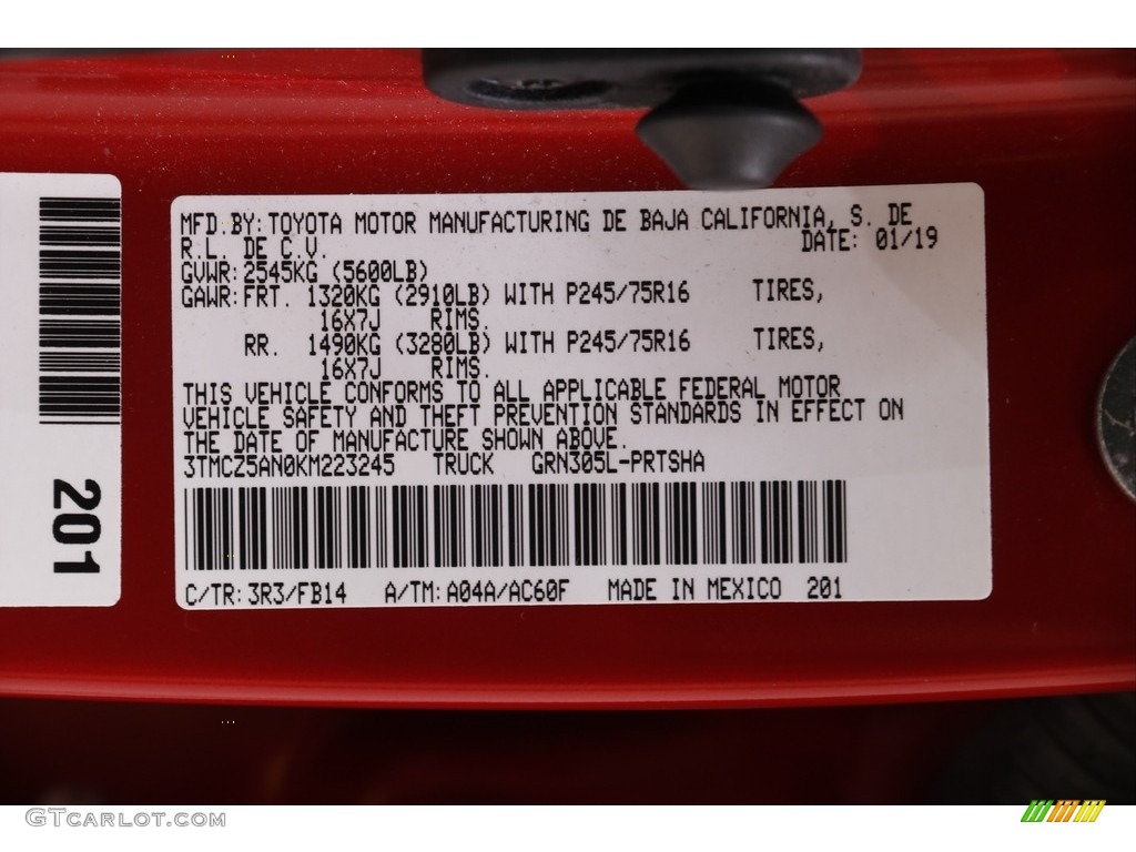 2019 Tacoma SR Double Cab 4x4 - Barcelona Red Metallic / Cement Gray photo #17