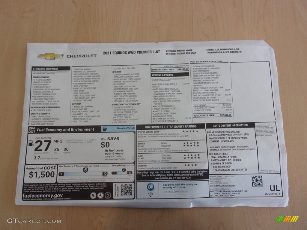 2021 Equinox Premier AWD - Summit White / Medium Ash Gray photo #37