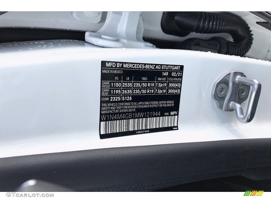 2021 GLB Color Code 149 for Polar White Photo #141903217
