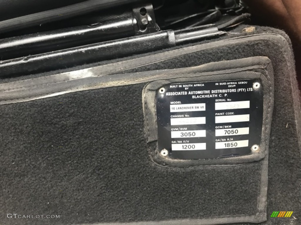 1990 Land Rover Defender 110 Right Hand Drive Info Tag Photos