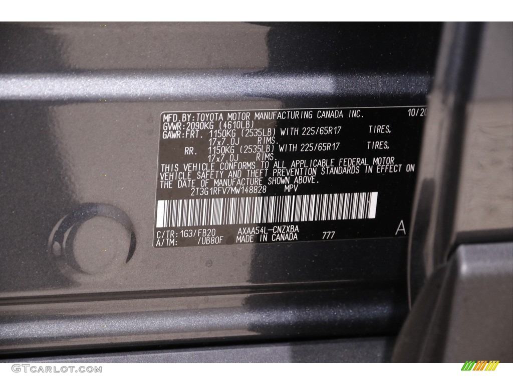 2021 RAV4 Color Code 1G3 for Magnetic Gray Metallic Photo #141908586