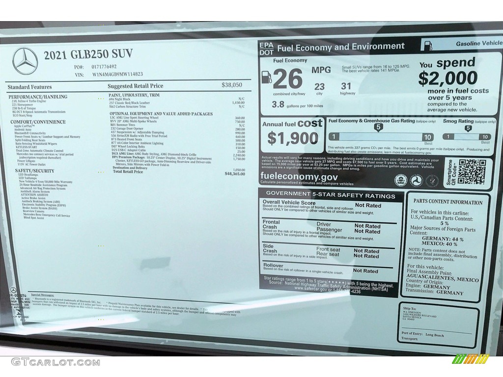 2021 Mercedes-Benz GLB 250 Window Sticker Photo #141911079