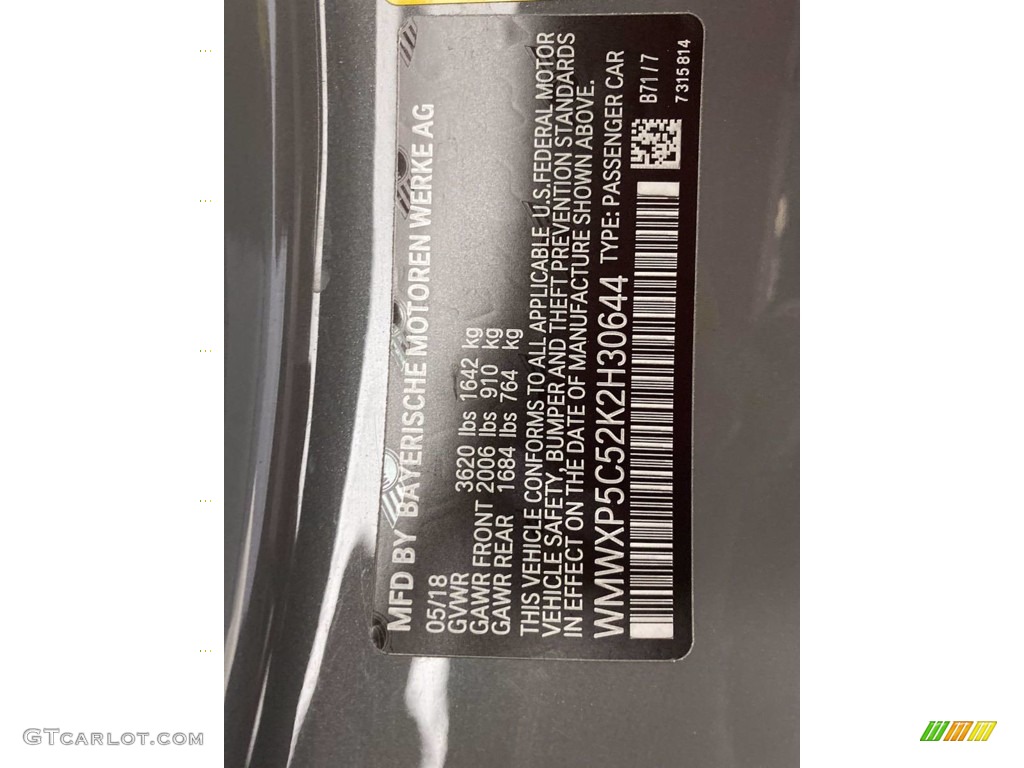 2019 Hardtop Color Code B71 for Moonwalk Grey Photo #141912654