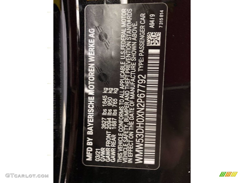 2022 Hardtop Color Code A94 for Midnight Black Metallic Photo #141915577