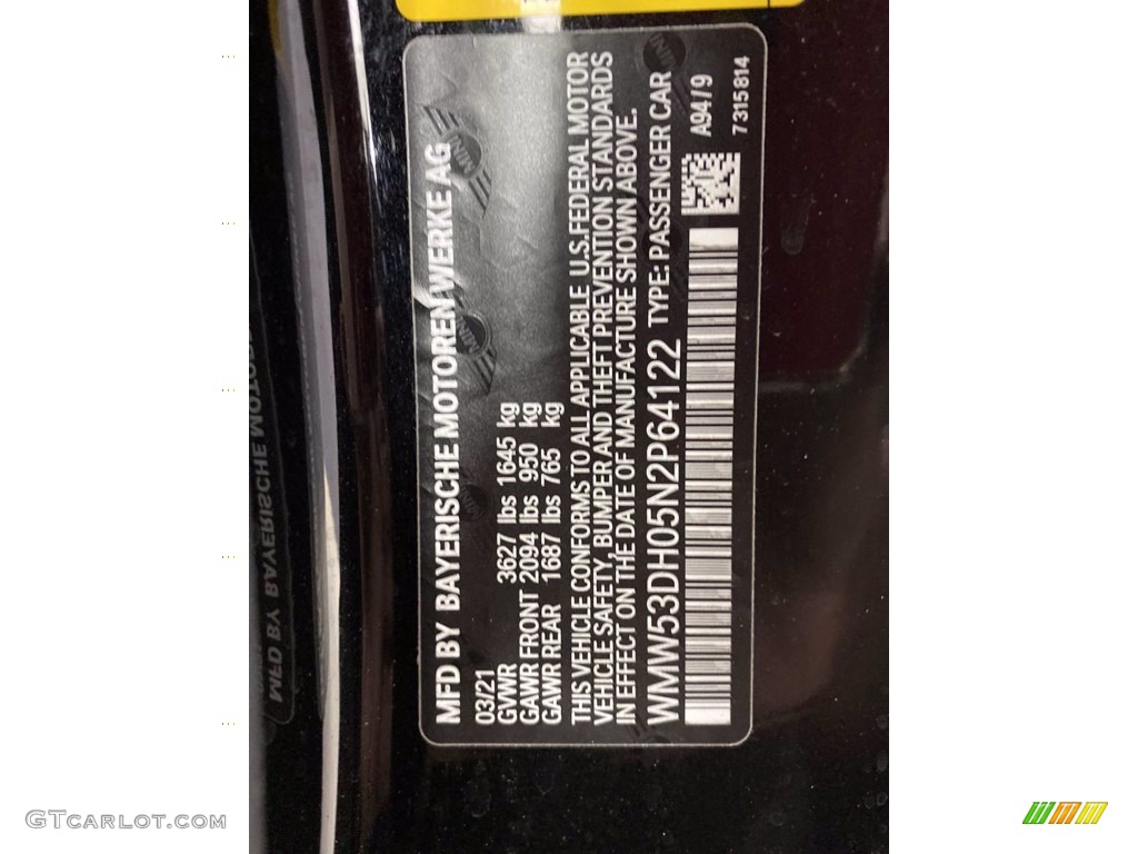 2022 Hardtop Color Code A94 for Midnight Black Metallic Photo #141916173