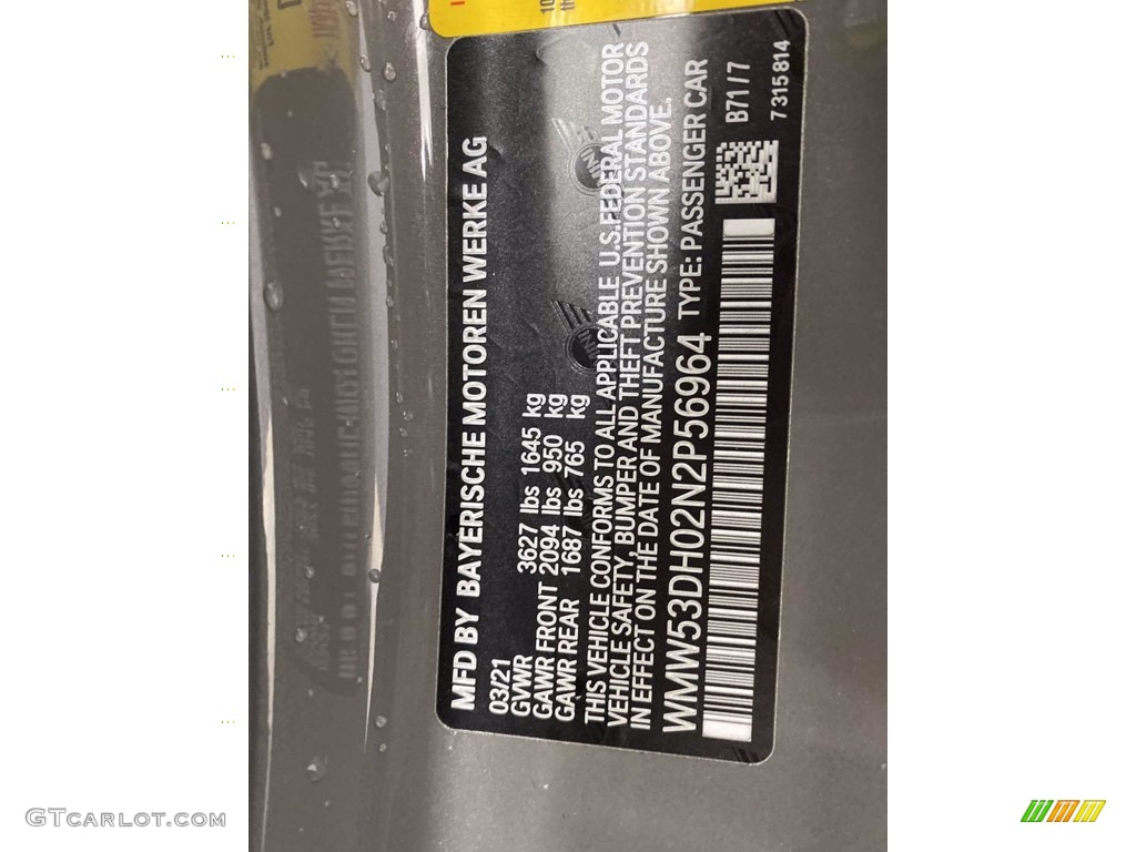 2022 Hardtop Color Code B71 for Moonwalk Grey Metallic Photo #141916821