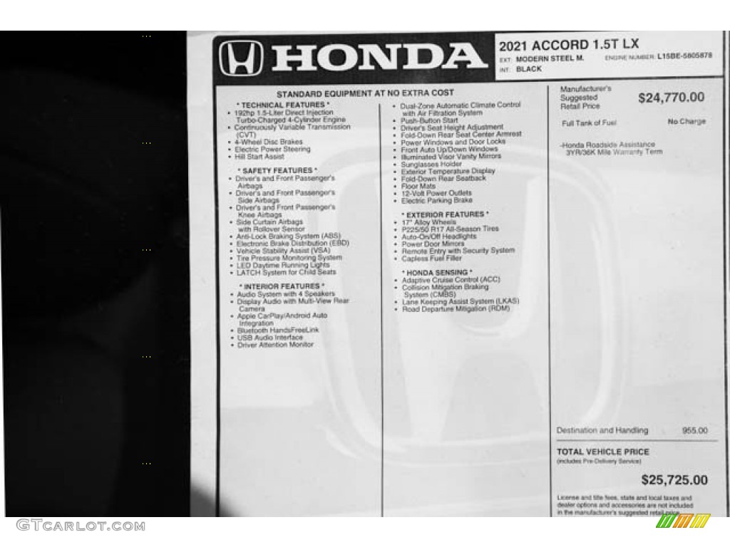 2021 Accord LX - Modern Steel Metallic / Black photo #39