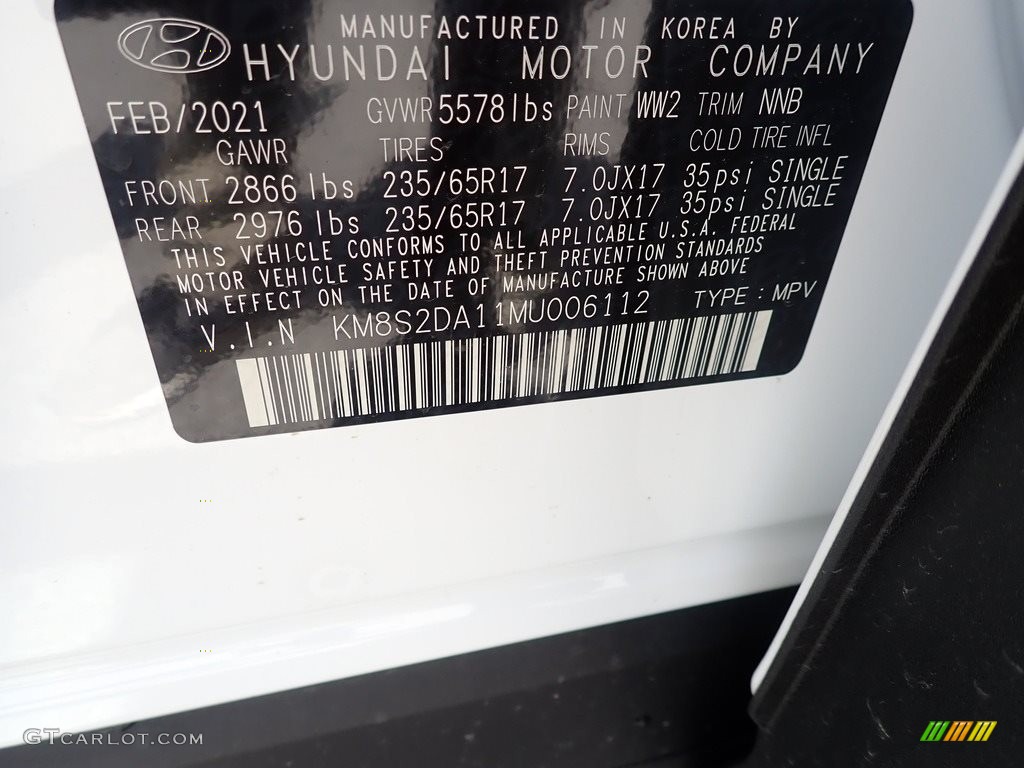 2021 Hyundai Santa Fe Hybrid Blue AWD Color Code Photos