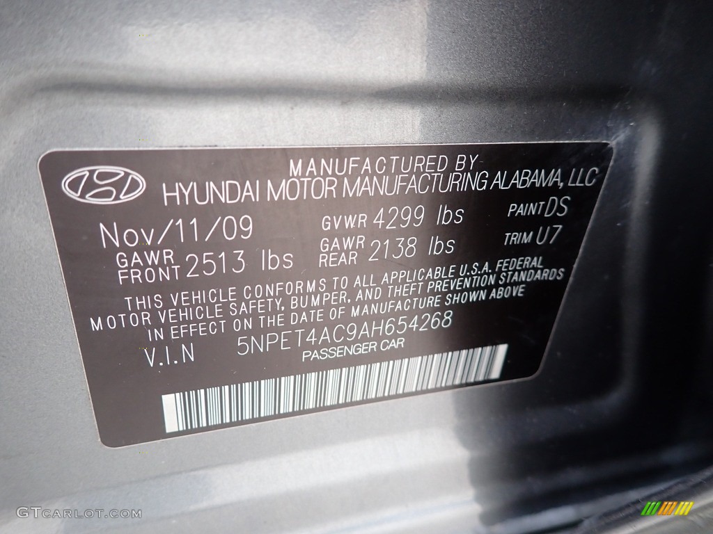 2010 Sonata GLS - Willow Gray / Gray photo #28