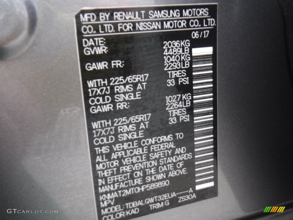 2017 Rogue Color Code KAD for Gun Metallic Photo #141934977