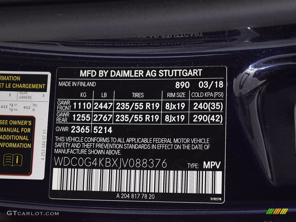 2018 Mercedes-Benz GLC 300 4Matic Color Code Photos