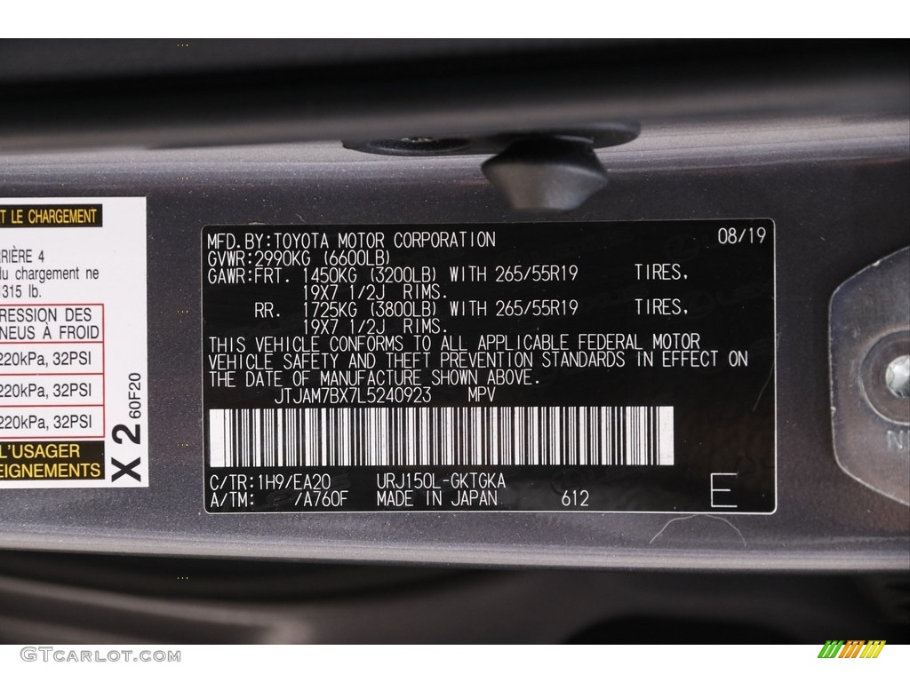 2020 GX Color Code 1H9 for Nebula Gray Pearl Photo #141953481