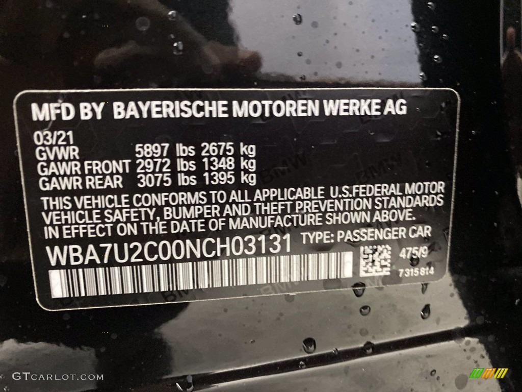 2022 7 Series Color Code 475 for Black Sapphire Metallic Photo #141956234