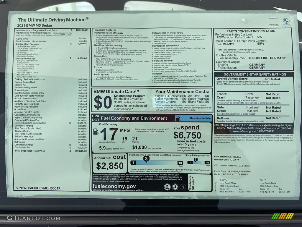 2021 BMW M5 Sedan Window Sticker Photo #141956953