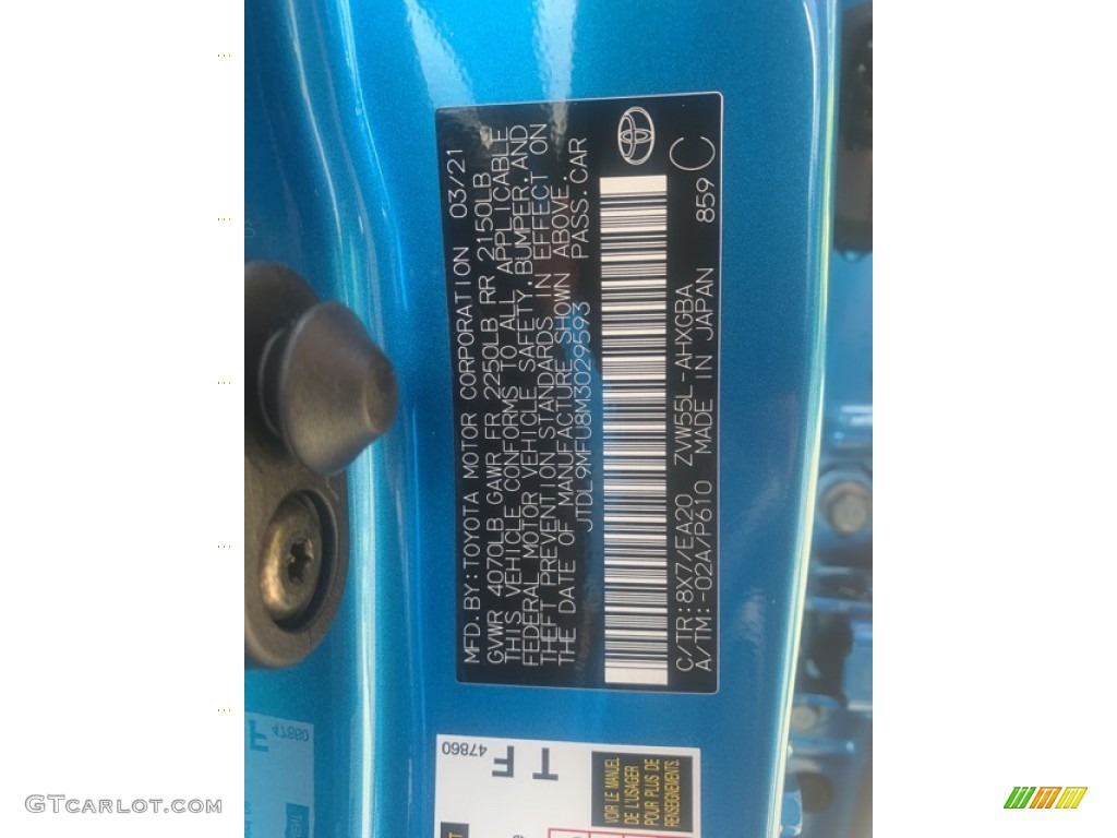 2021 Prius Color Code 8X7 for Electric Storm Blue Photo #141960704