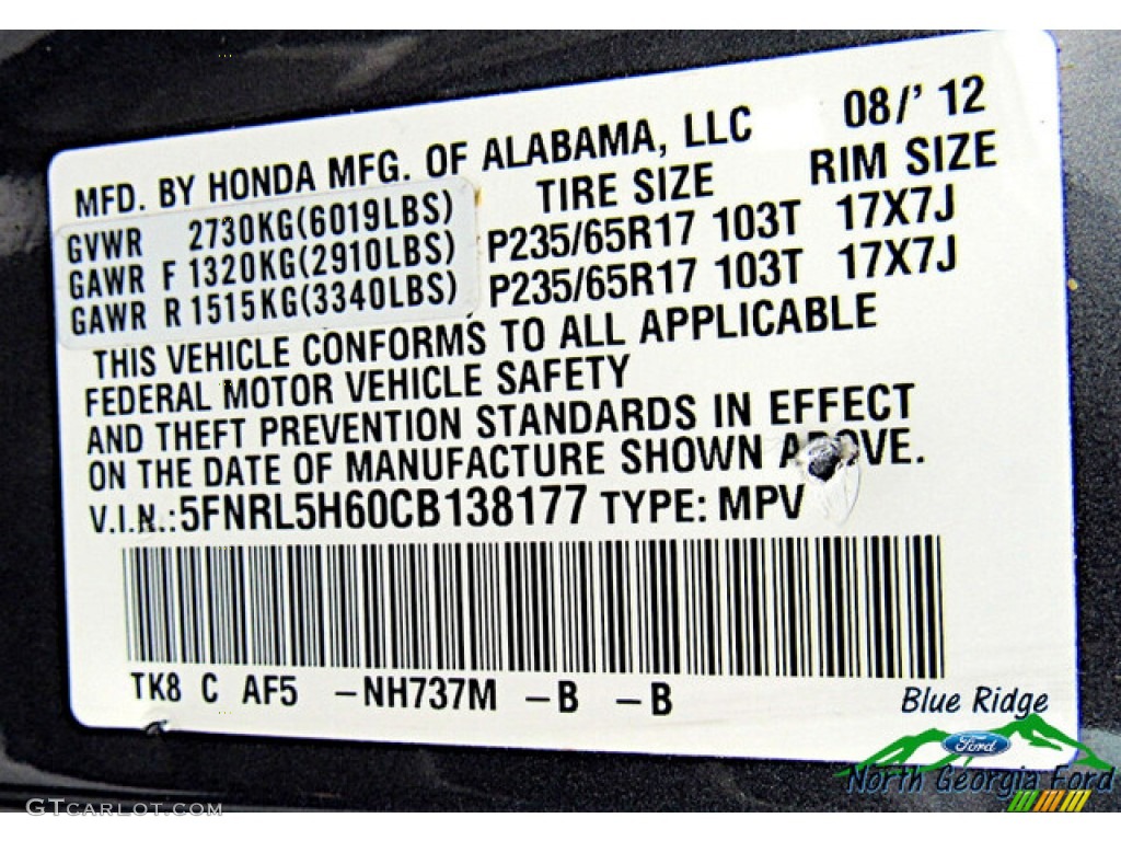 2012 Odyssey EX-L - Smoky Topaz Metallic / Truffle photo #25